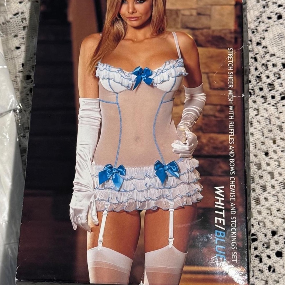White and Blue Lingerie Chemise Top Cinderella
